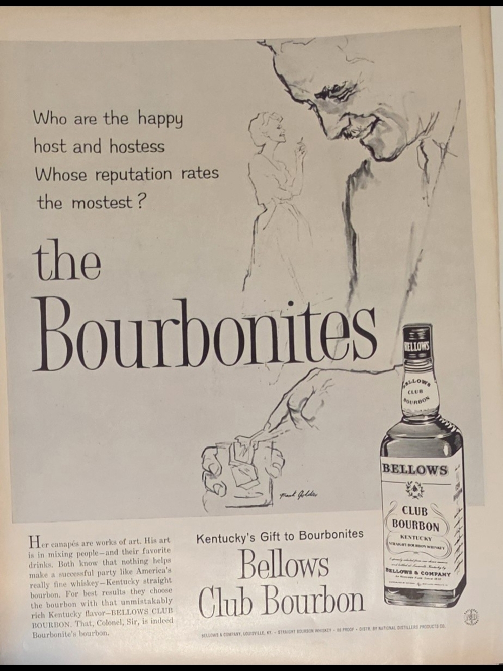 Bellows Club Bourbon Vintage-Style Wall Art Poster in Black & White